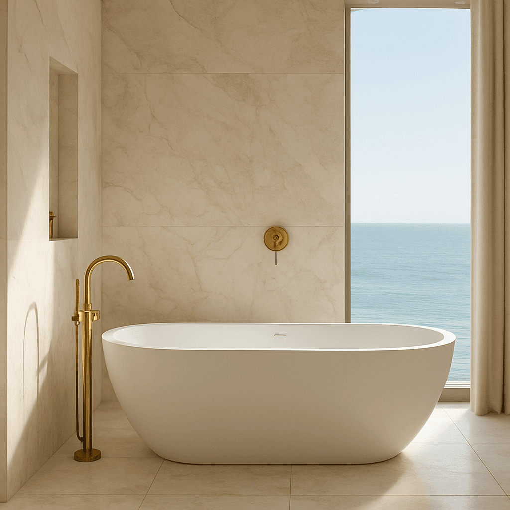Spa-Badezimmer mit Naturstein einer Luxuswohnung in Umag, Istrien