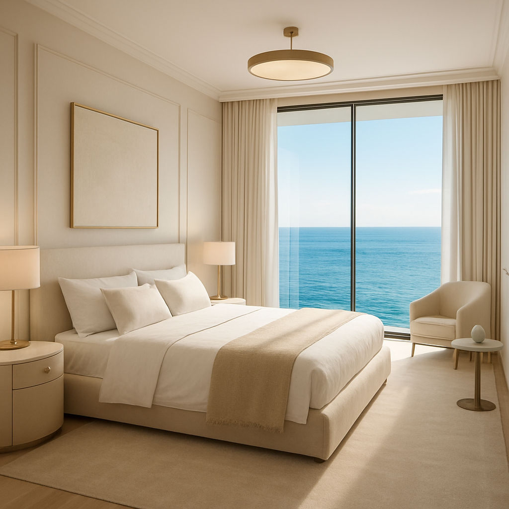 Elegantes Schlafzimmer mit Meerblick